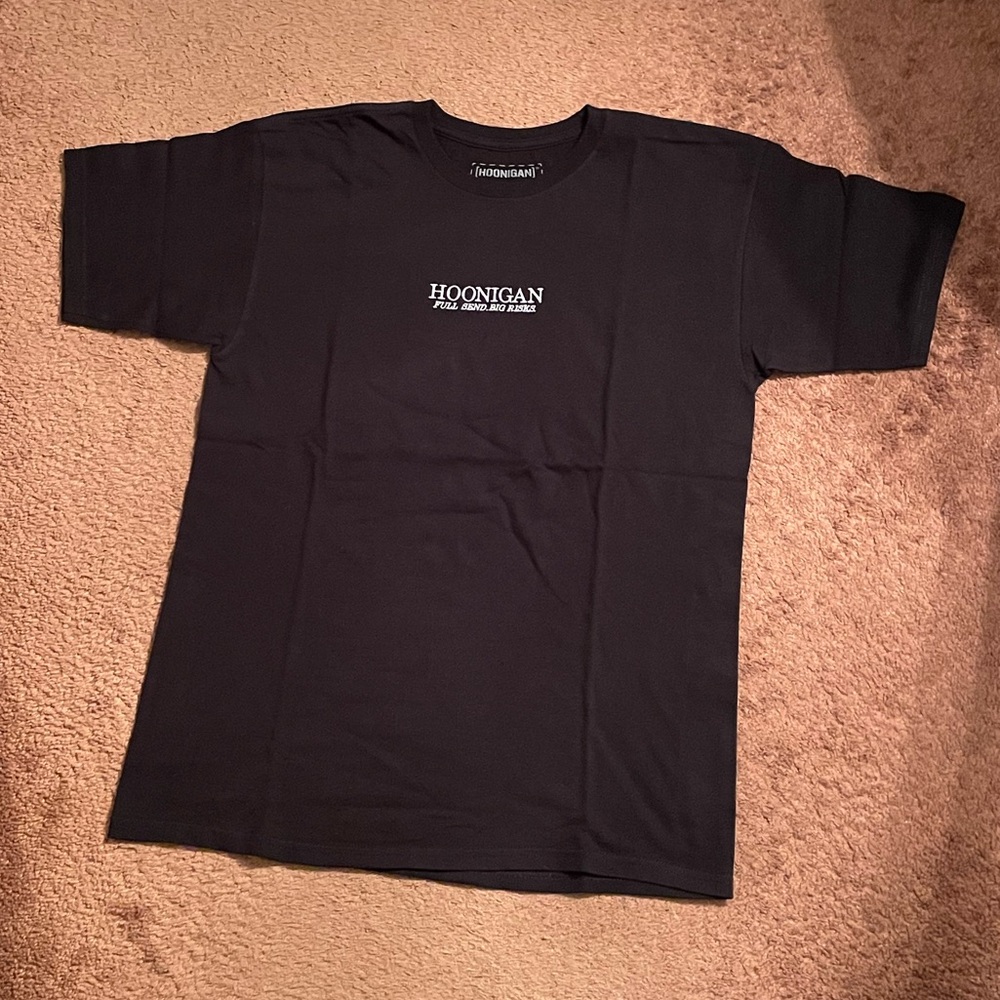 Hoonigan Stitched Logo Black Minimalist Racing T Shirt Basic Logo
